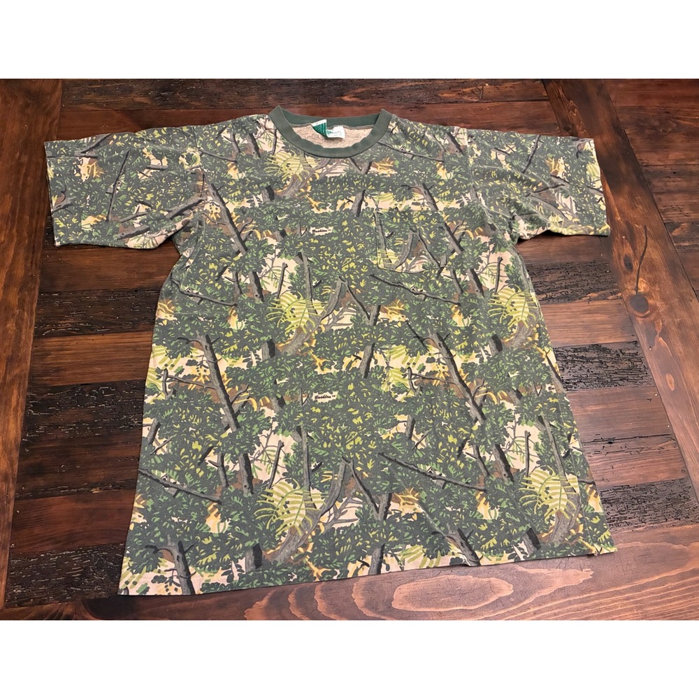 Vintage Bushlan Camo Ringer Tshirt 1980s Men's Size Large Outdoor Hunting Gear